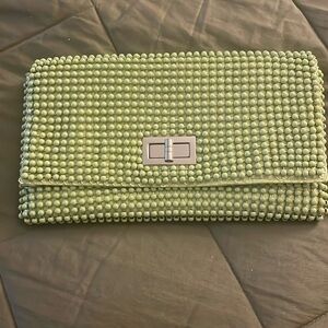 BCBGMAXAZRIA lime green beaded clutch 
O/S